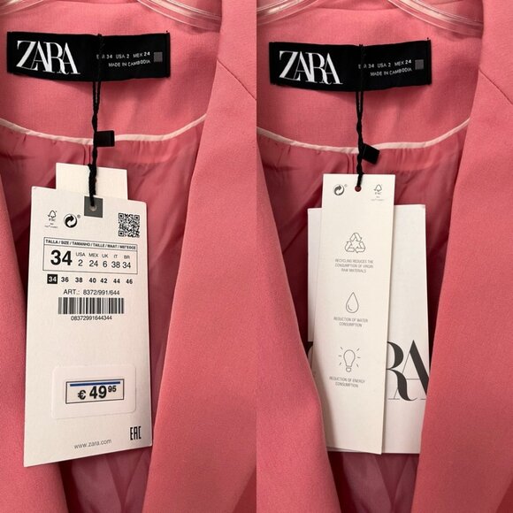 NWT ZARA Pink Single Button Blazer XS / 2 - Picture 5 of 11